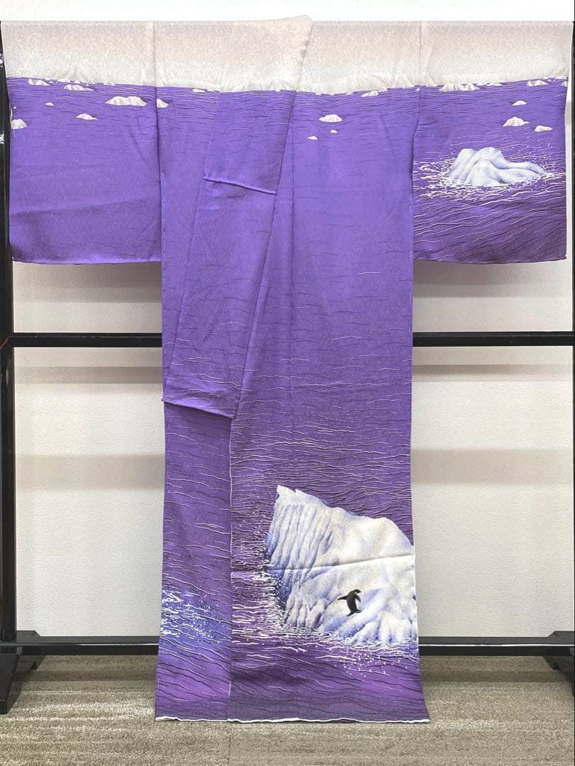 ペンギン 氷山 訪問着 豪華 銀通し 仮絵羽 未仕立て品 八掛付 正絹