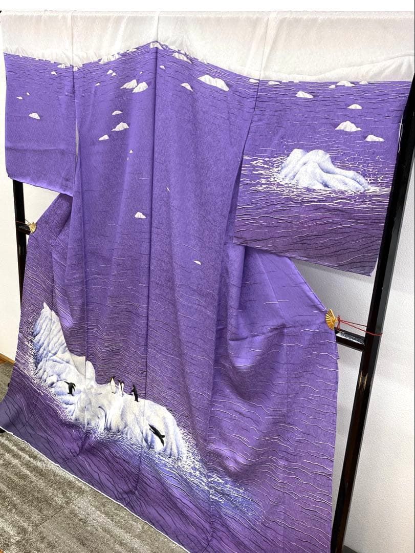 ペンギン 氷山 訪問着 豪華 銀通し 仮絵羽 未仕立て品 八掛付 正絹