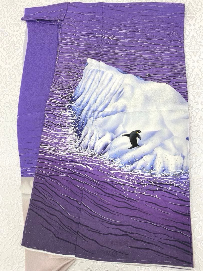 ペンギン 氷山 訪問着 豪華 銀通し 仮絵羽 未仕立て品 八掛付 正絹