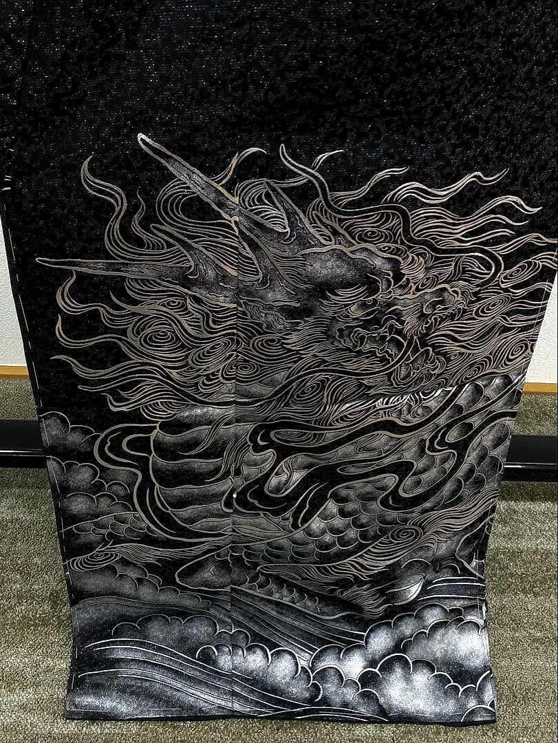 唐獅子 鳳凰 訪問着 豪華 銀通し 銀彩 仮絵羽 未仕立て品 八掛付き