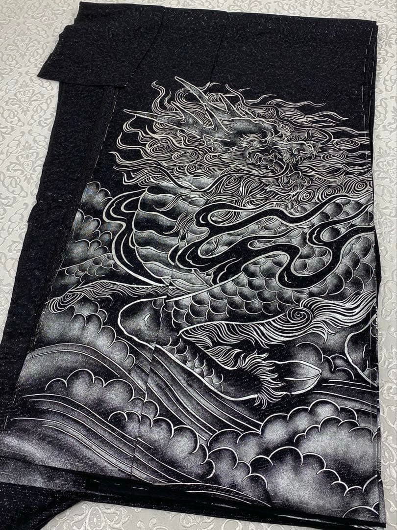 唐獅子 鳳凰 訪問着 豪華 銀通し 銀彩 仮絵羽 未仕立て品 八掛付き