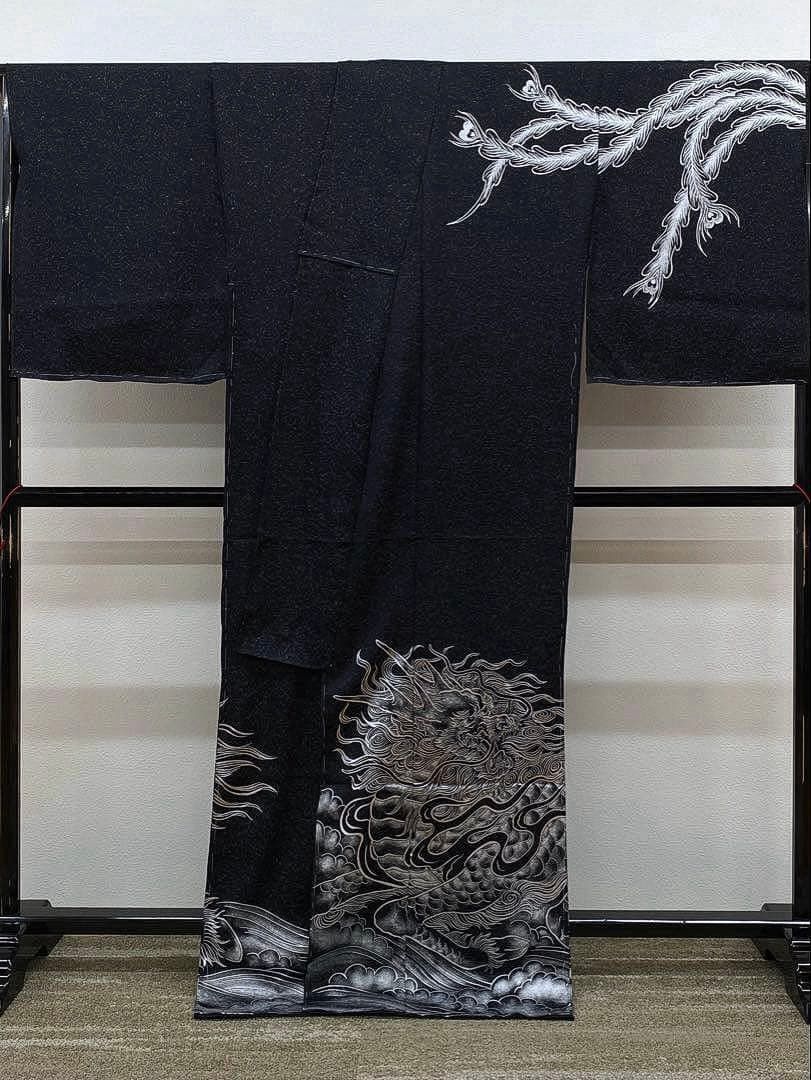 唐獅子 鳳凰 訪問着 豪華 銀通し 銀彩 仮絵羽 未仕立て品 八掛付き