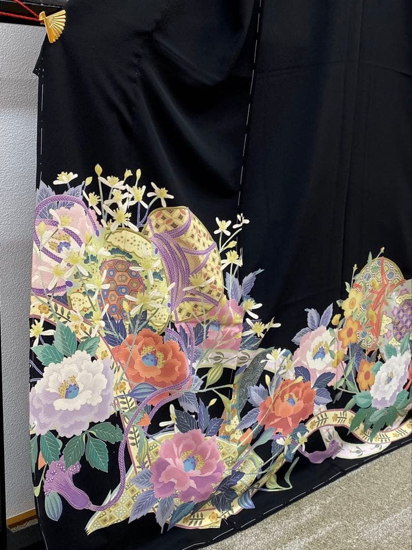 加賀友禅 下村陽明 黒留袖 落款入 仮絵羽 未仕立て品 「夫婦つづみ