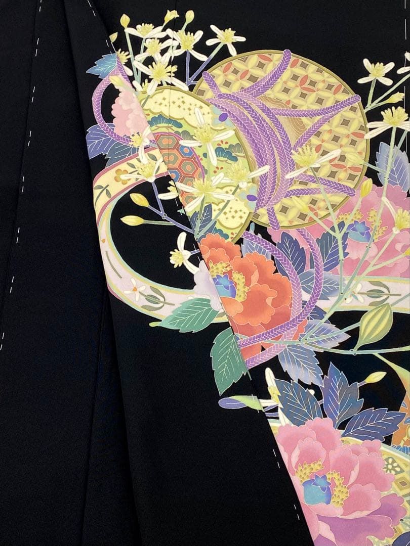 加賀友禅 下村陽明 黒留袖 落款入 仮絵羽 未仕立て品 「夫婦つづみ 