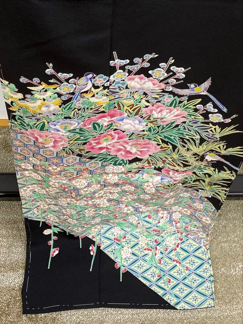 加賀友禅 魚津誠 黒留袖 落款入 仮絵羽 未仕立て品 「艶陽」正絹 八掛