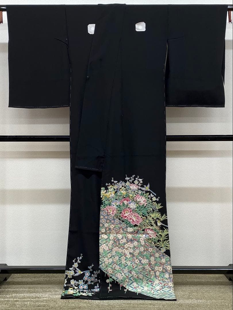 加賀友禅 魚津誠 黒留袖 落款入 仮絵羽 未仕立て品 「艶陽」正絹 八掛