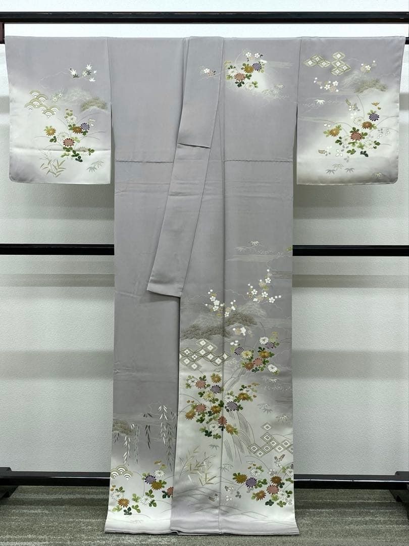 京友禅 桐壺 菱健 訪問着 手描 刺繍 金駒 金彩 正絹 躾糸付き K609