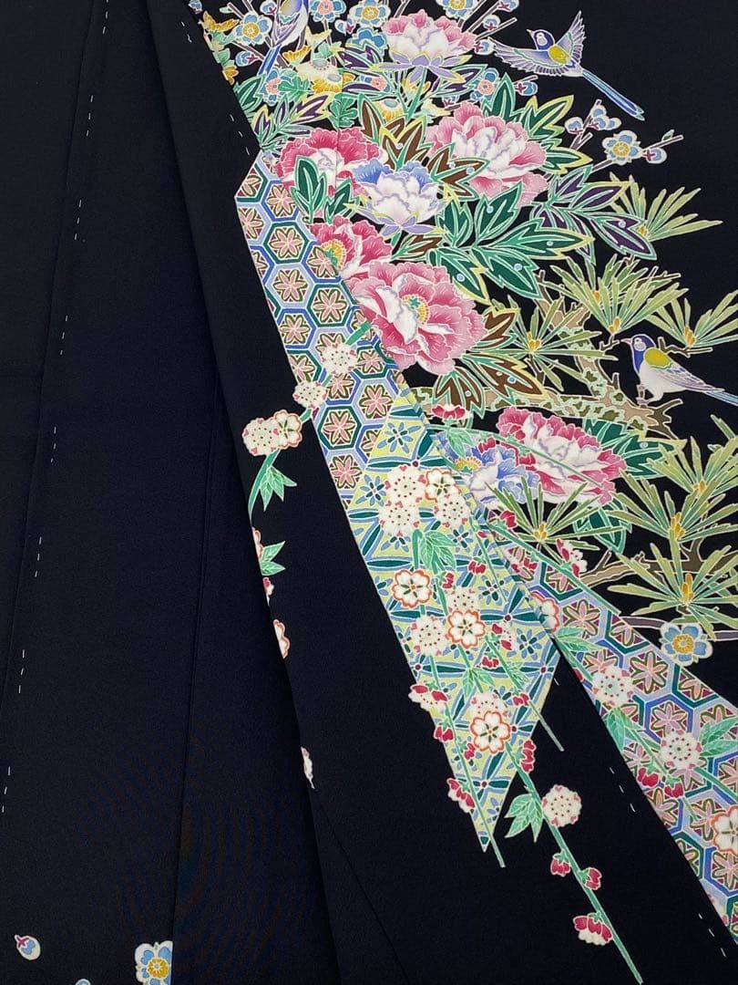 加賀友禅 魚津誠 黒留袖 落款入 仮絵羽 未仕立て品 「艶陽」正絹 八掛