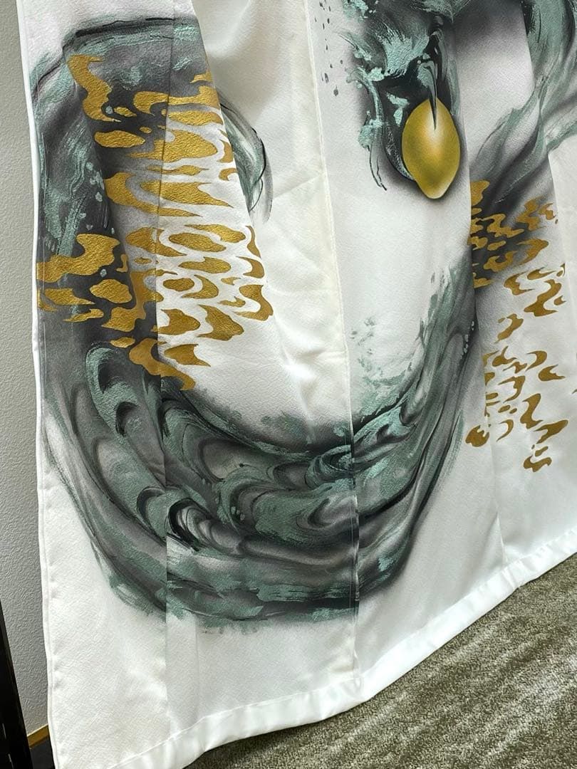 手描き 訪問着 仮絵羽 未仕立て品 金彩 ストーン 龍 浜ちりめん 正絹 