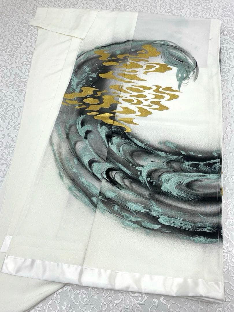 手描き 訪問着 仮絵羽 未仕立て品 金彩 ストーン 龍 浜ちりめん 正絹 