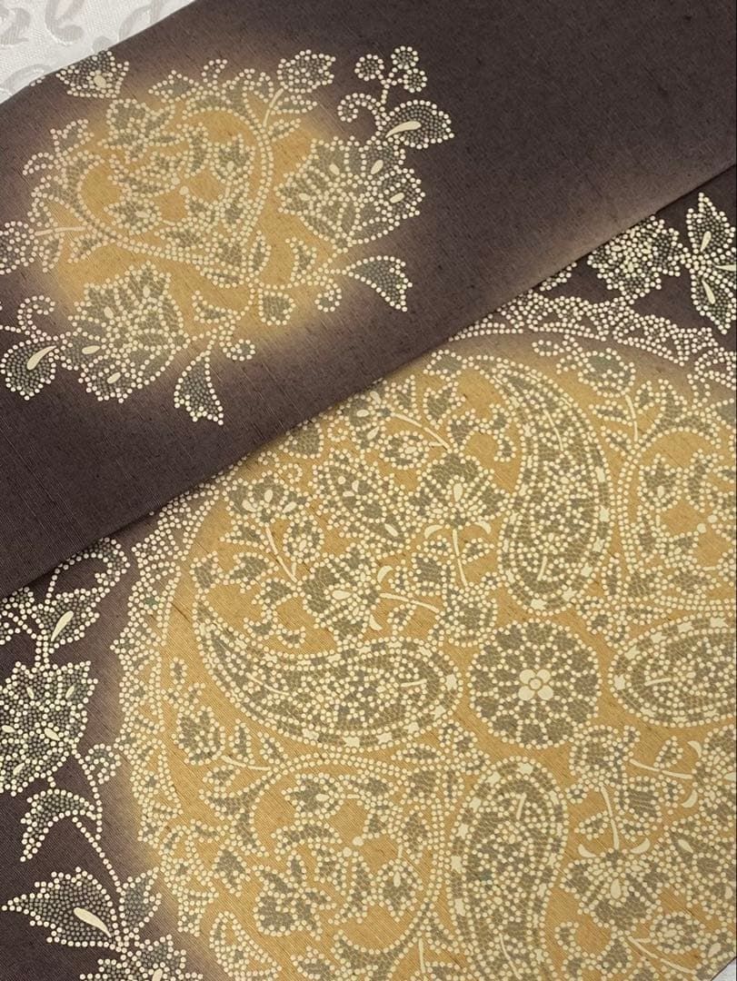 印伝 紬地 ますいわや扱い 九寸名古屋帯 唐花 ペイズリー ガード加工済 印伝 紬地 ますいわや扱い 九寸名古屋帯 唐花 ペイズリー ガード加工済