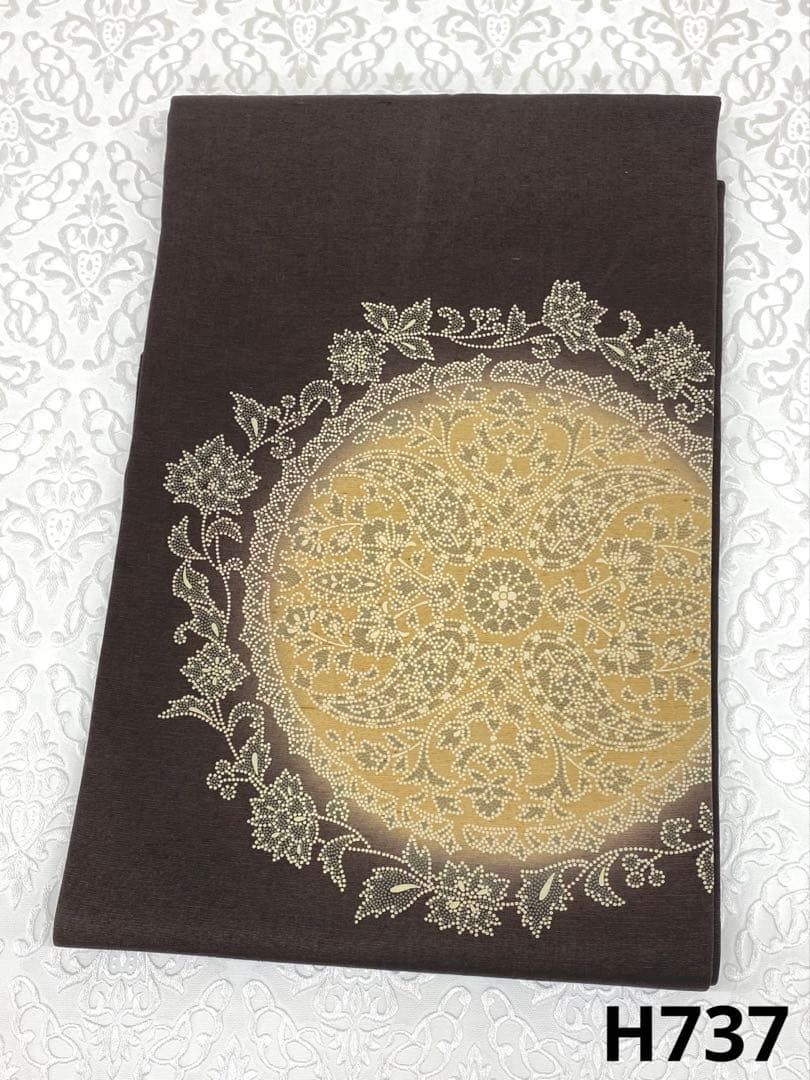 印伝 紬地 ますいわや扱い 九寸名古屋帯 唐花 ペイズリー ガード加工済 印伝 紬地 ますいわや扱い 九寸名古屋帯 唐花 ペイズリー ガード加工済