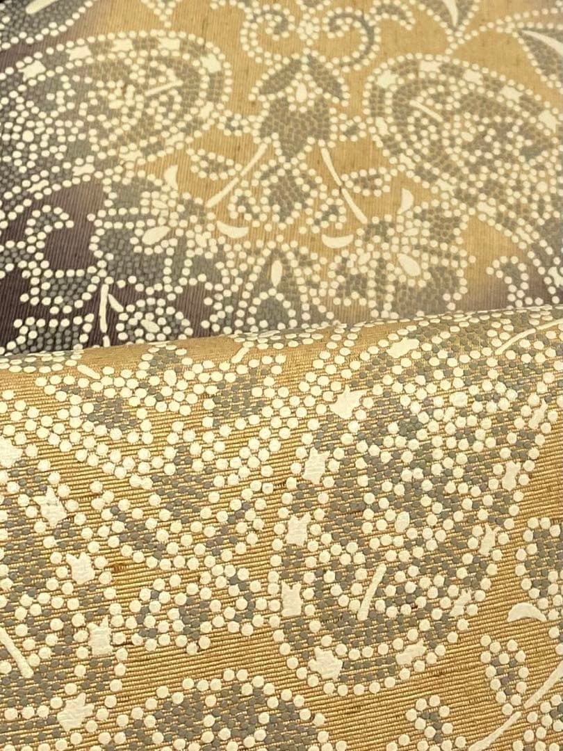 印伝 紬地 ますいわや扱い 九寸名古屋帯 唐花 ペイズリー ガード加工済 印伝 紬地 ますいわや扱い 九寸名古屋帯 唐花 ペイズリー ガード加工済