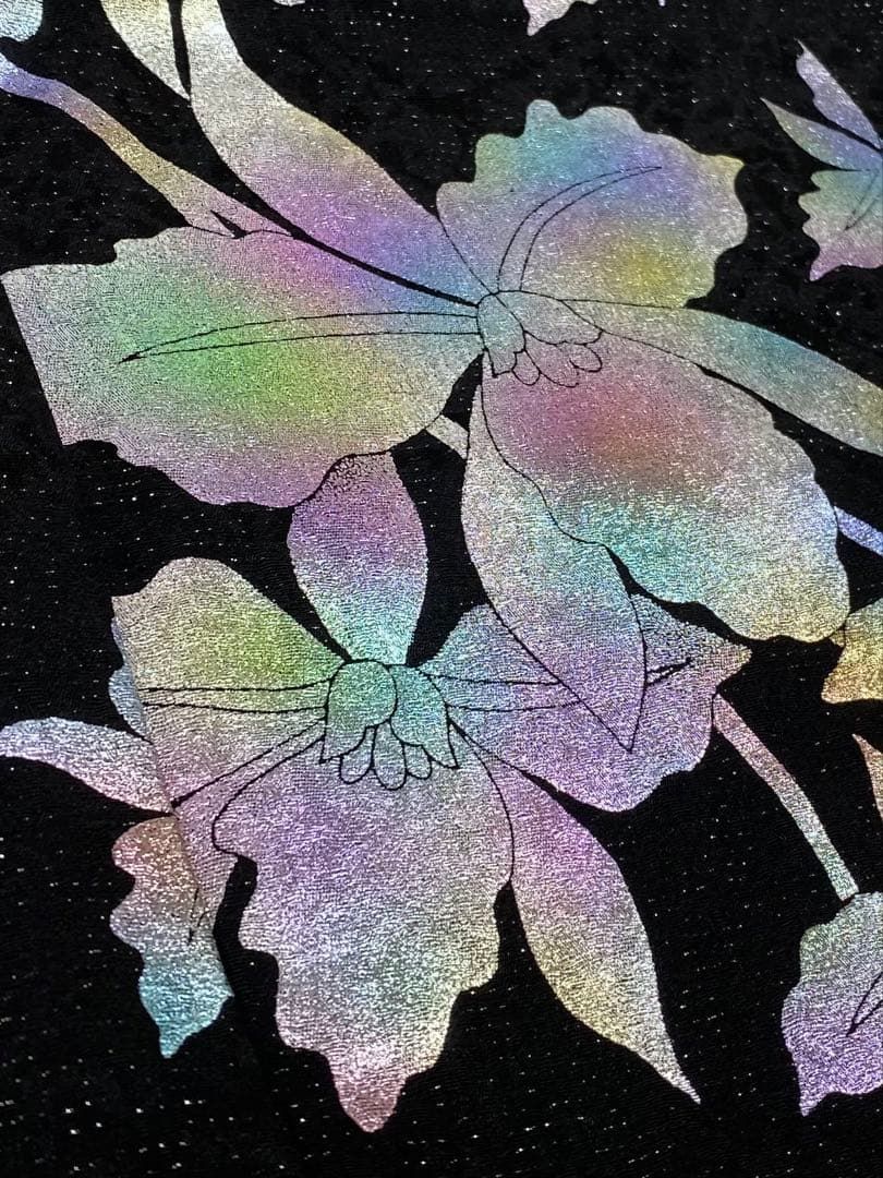 振袖 銀通し カトレア 仮絵羽 未仕立て品 正絹 八掛付き 舞台衣装 大衆