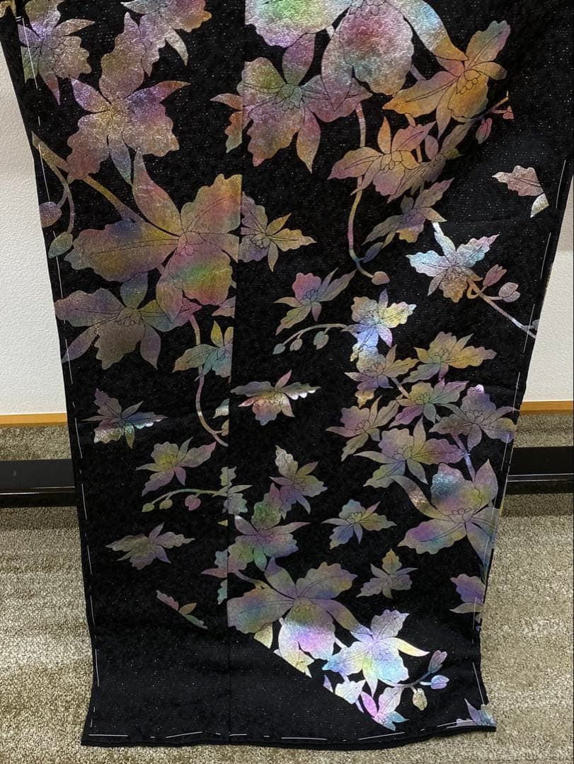 振袖 銀通し カトレア 仮絵羽 未仕立て品 正絹 八掛付き 舞台