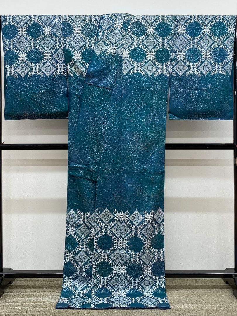 訪問着 仮絵羽 未仕立て品 横段 銀彩 正絹 八掛付き 舞台衣装 大衆演劇