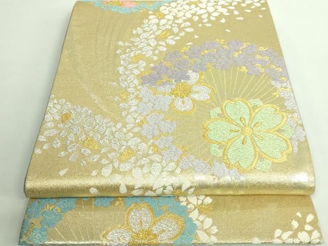 平和屋着物■極上　六通柄袋帯　唐織　舞桜　金銀糸　逸品　DZAB0008kh5 平和屋着物□極上 六通柄袋帯 唐織 舞桜 金銀糸 逸品 DZAB0008kh5