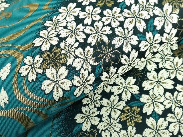 平和屋着物■極上　六通柄袋帯　唐織　流水舞桜　金糸　逸品　DZAB0011kh5 平和屋着物□極上 六通柄袋帯 唐織 流水舞桜 金糸 逸品 DZAB0011kh5