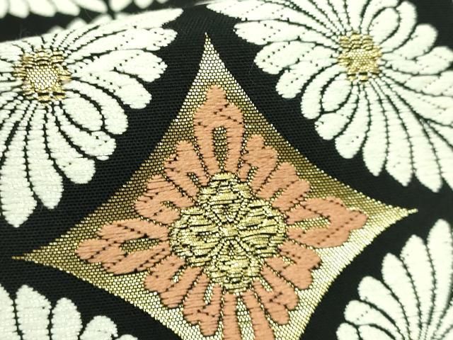 平和屋着物□極上 六通柄袋帯 九百唐織 正倉七宝文 黒地 金糸 逸品