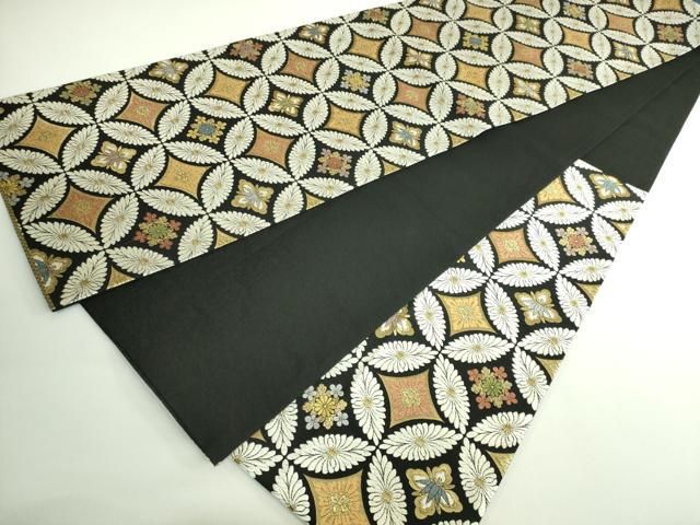 平和屋着物■極上　六通柄袋帯　九百唐織　正倉七宝文　黒地　金糸　逸品　DZAB0290kh5 平和屋着物□極上 六通柄袋帯 九百唐織 正倉七宝文 黒地 金糸 逸品