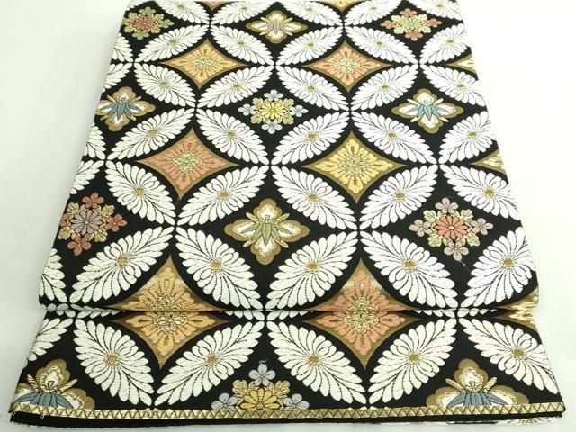 平和屋着物■極上　六通柄袋帯　九百唐織　正倉七宝文　黒地　金糸　逸品　DZAB0290kh5 平和屋着物□極上 六通柄袋帯 九百唐織 正倉七宝文 黒地 金糸 逸品