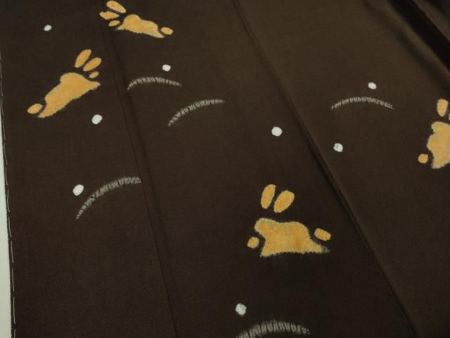 平和屋着物■極上　訪問着　絞り染め　飛兎　うさぎ　露芝　黒鳶色地　鬼しぼ縮緬　逸品　未使用　DZAB0384kh5 平和屋着物□極上 訪問着 絞り染め 飛兎 うさぎ 露芝 黒鳶色地 鬼しぼ