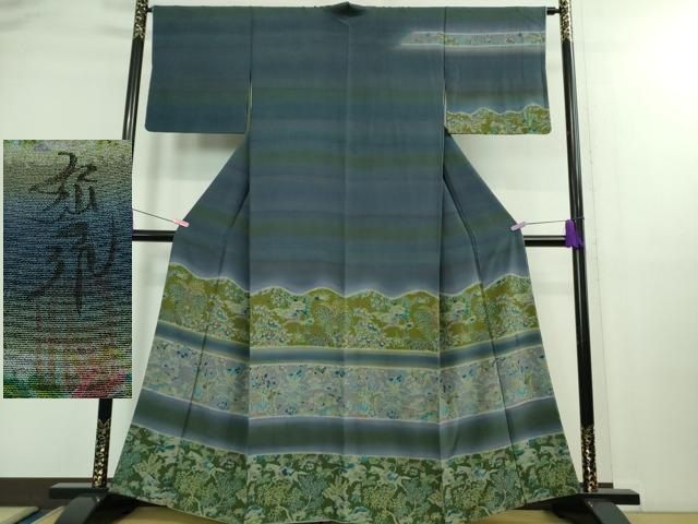 平和屋着物■極上　前田仁仙　仁仙更紗　訪問着　狩猟更紗花文　暈し染め　逸品　DZAB0386kh5 平和屋着物□極上 前田仁仙 仁仙更紗 訪問着 狩猟更紗花