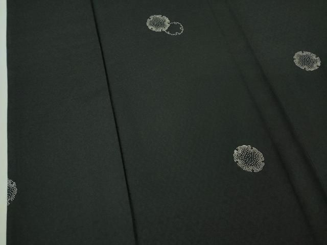 平和屋着物■極上　飛騨印伝　小紋　単衣　雪輪重ね　黒地　反端付き　逸品　DZAB0614kh5 平和屋着物▽極上 飛騨印伝 小紋 単衣 雪輪重ね 黒地 反端付き 逸品