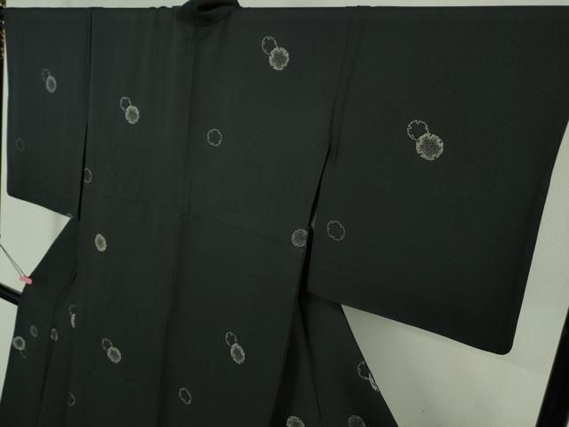 平和屋着物▽極上 飛騨印伝 小紋 単衣 雪輪重ね 黒地 反端付き 逸品