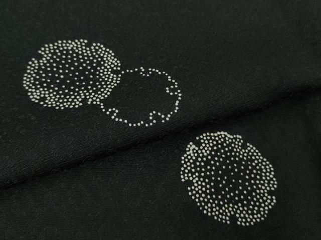 平和屋着物□極上 飛騨印伝 小紋 単衣 雪輪重ね 黒地 反端付き 逸品