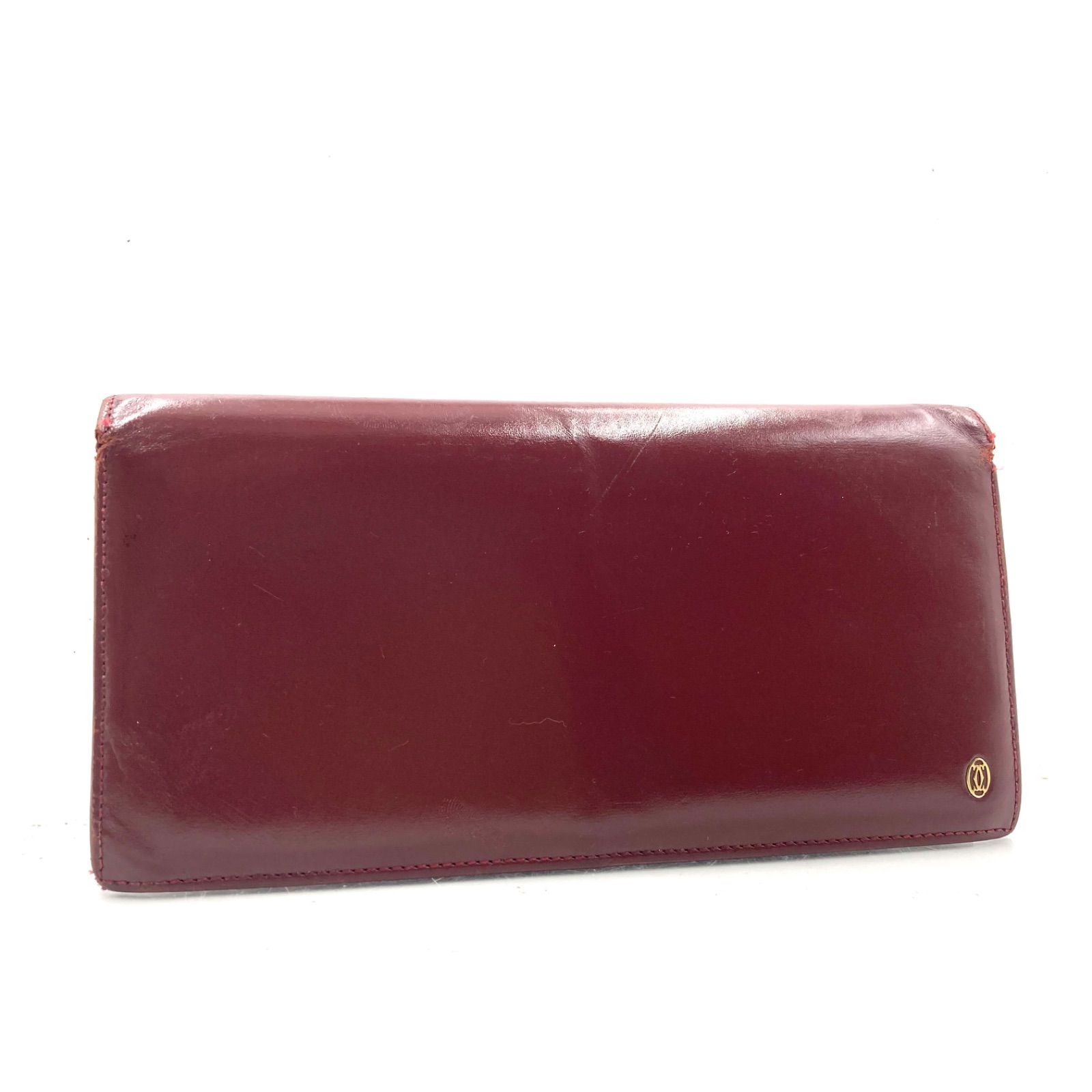 稀少 Cartier カルティエ PASHA de Cartier パシャドゥカルティエ 長財布 ロングウォレット 二つ折り レザー ボルドー ゴールド金具 ロゴ フランス製 刻印あり