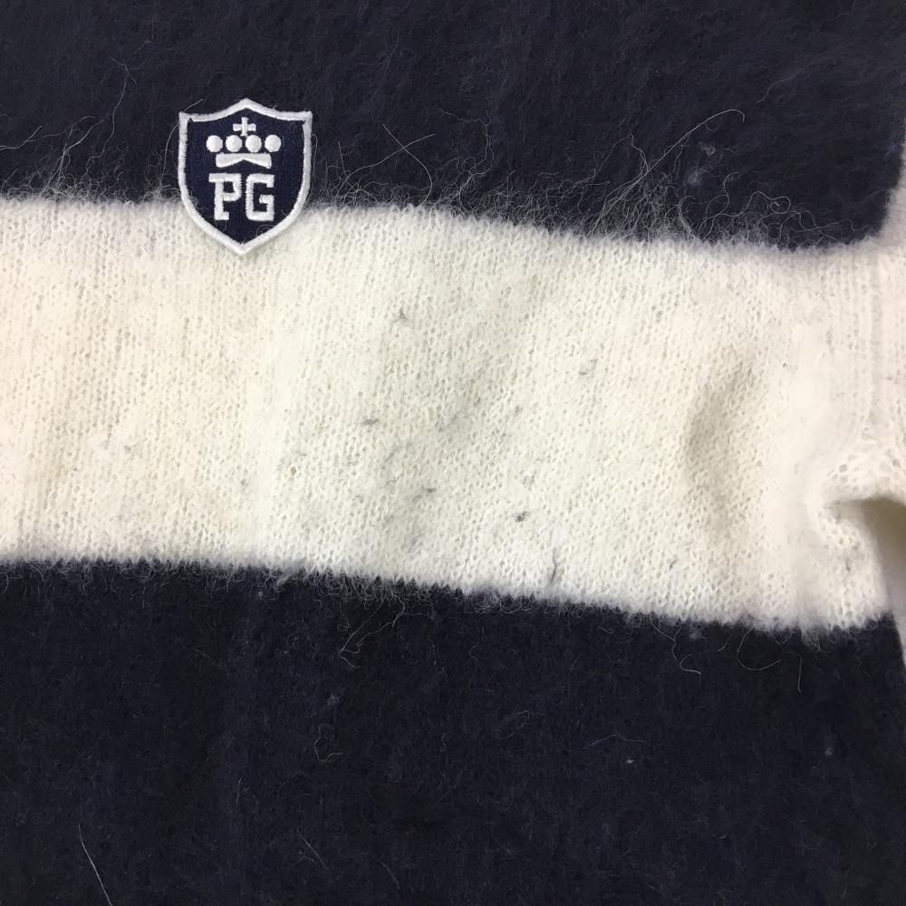 パーリーゲイツ セーター 白×ネイビー ボーダー アルバカ混 ニット