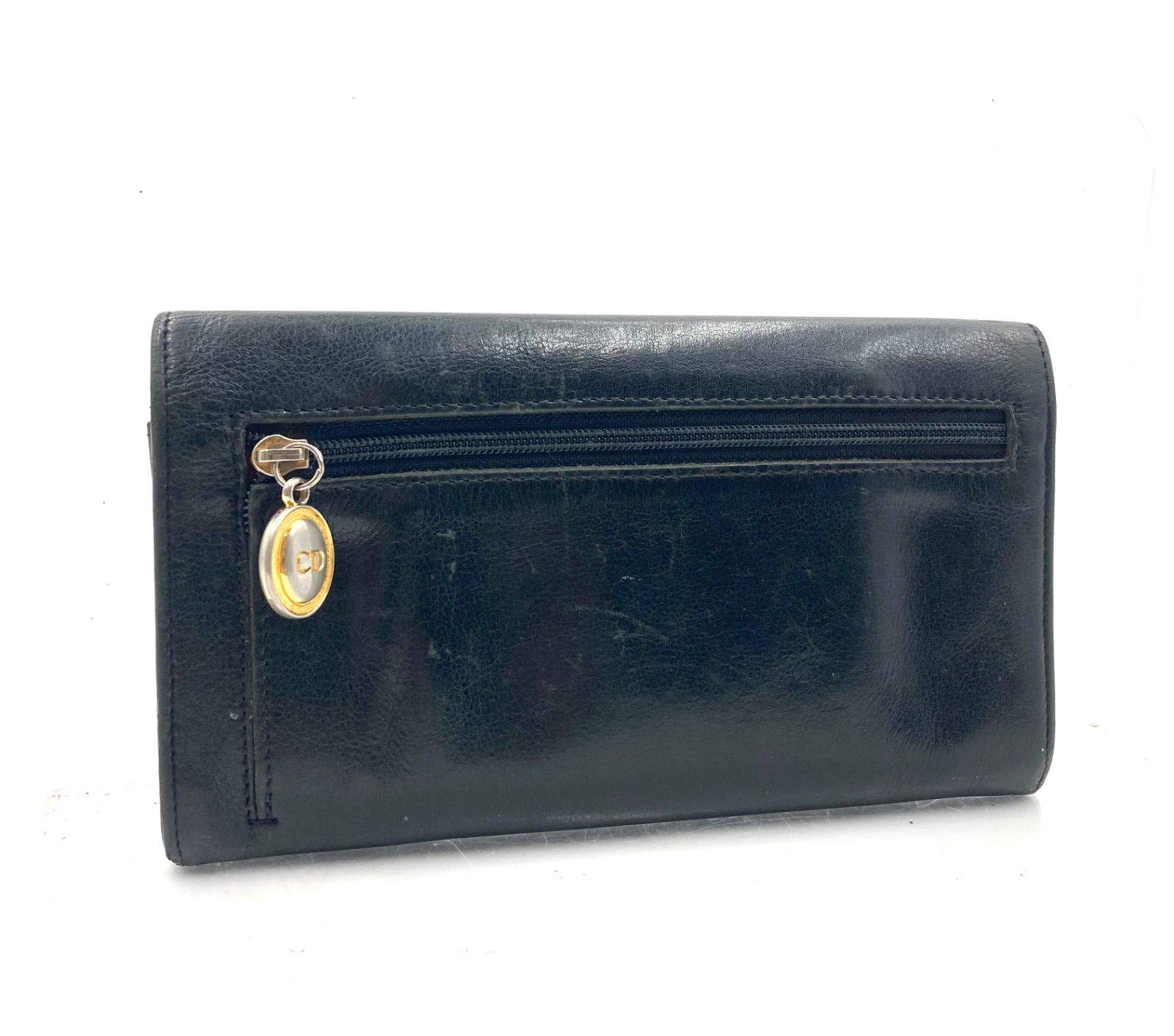 Christian Dior クリスチャンディオール CDロゴ金具 長財布 ロングウォレット 二つ折り ブラック×内側ブラウン ゴールド金具 スペイン製 レザー 本革 ラグジュアリー ハイブランド