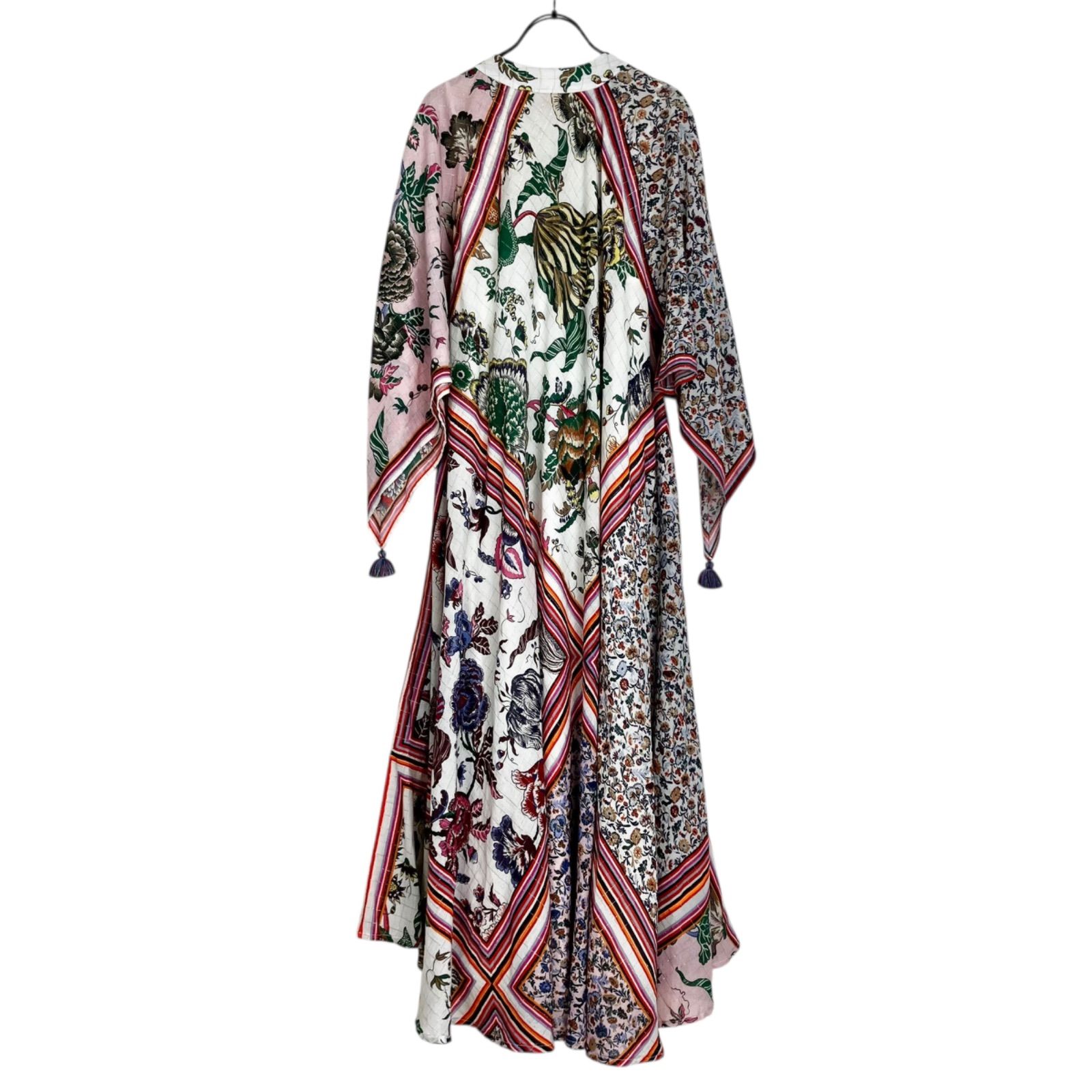 TORY BURCH タッセルトリム花柄マキシ丈ワンピース XS S ピンク系 トリーバーチ 長袖 スカーフ柄 フラワープリント