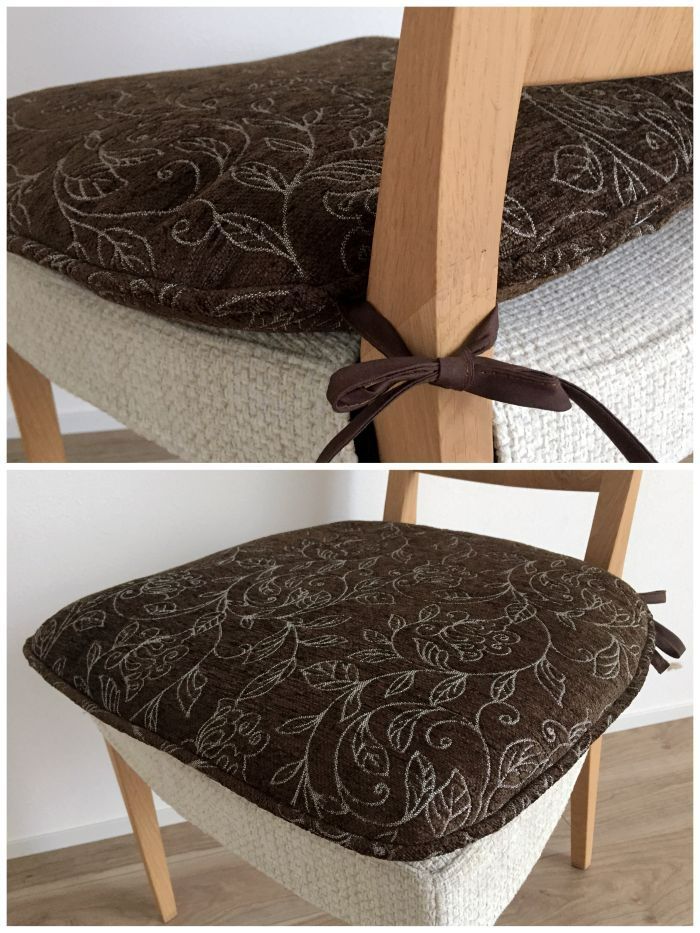 4枚組 シートクッション いす用 車 ひも付き 馬蹄型 座布団 花柄 モダン ブラウン シェニール織 両面使える へたりにくい中綿 カバーが外せて洗える NEXPOTALLINN_EU