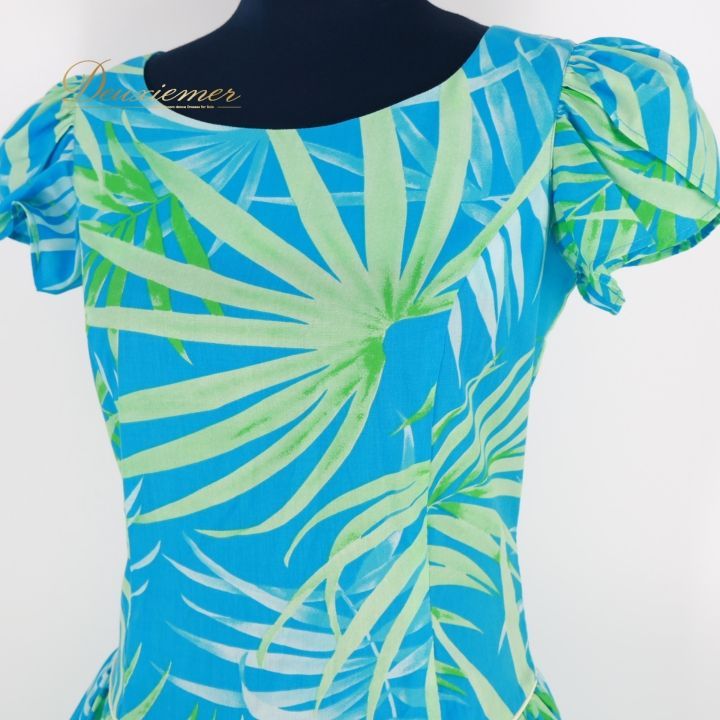 フラダンス 衣装 ワンピース ドレス ブルー系 フラ ダンス ヤシ柄 水色