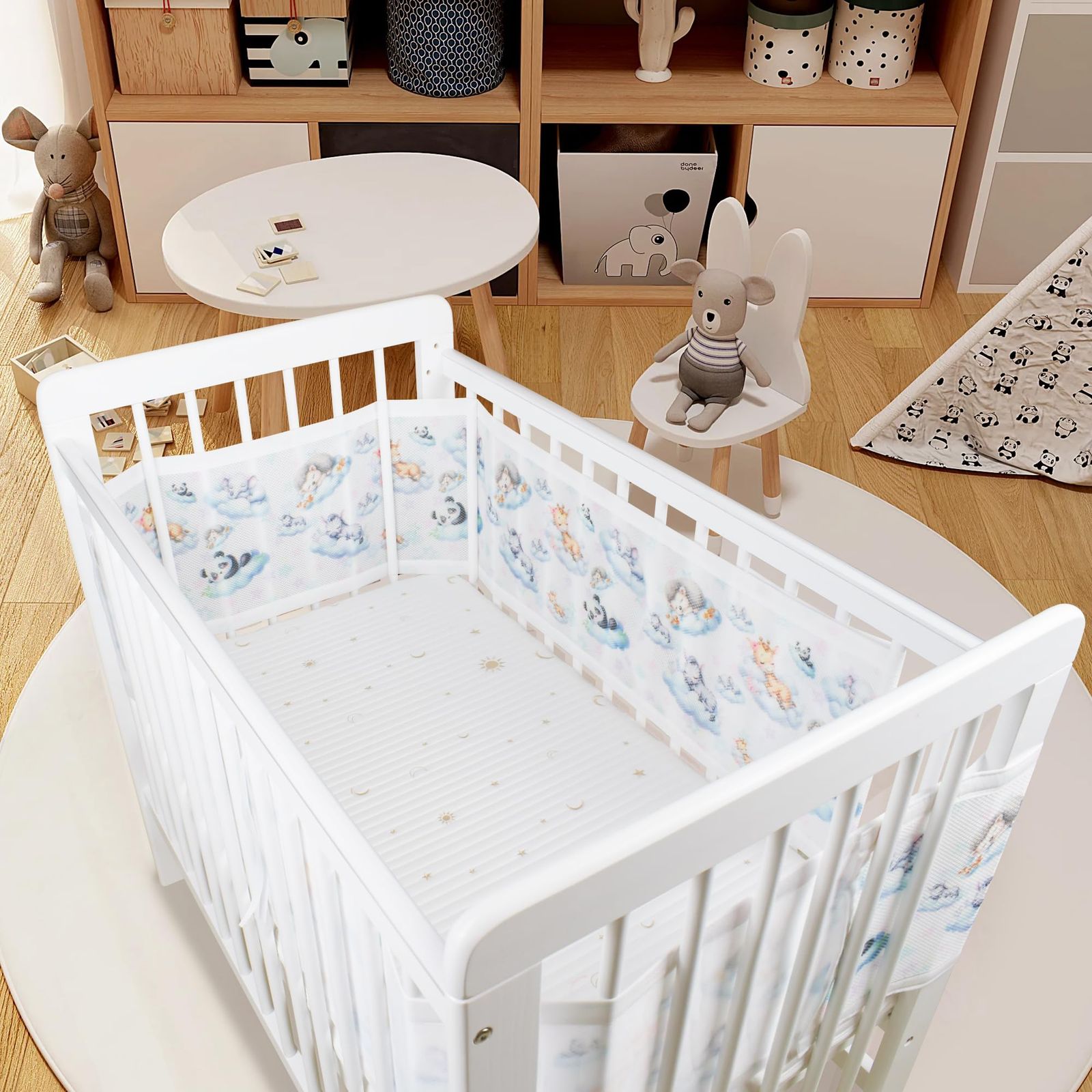 新品 Sageky ベビーベッド用通気性メッシュバンパーパッド｜3mmエアフローテクノロジー｜標準的なベビーベッドに適合｜安全で快適な赤ちゃんの眠り (ねむりぐも)