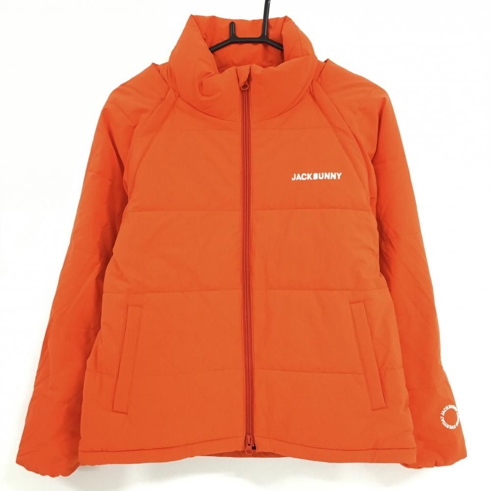 【美品】ジャックバニー 2WAY中綿ジャケット オレンジ ジップ内側ロゴ 袖着脱可  レディース 0(S) ゴルフウェア Jack Bunny 美品】ジャックバニー 2WAY中綿ジャケット オレンジ ジップ内側ロゴ 袖