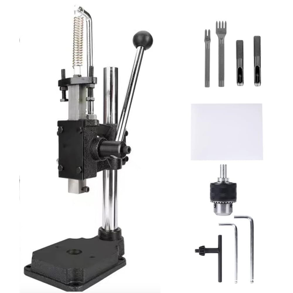 セット ハンドプレス レザークラフト ハンディプレス 穴あけ機 ハンドプレス機 目打ち ハトメ 穴あけパンチ 穴開け革細工 ハンドプレス本体 ドリルチャック PP板 2本菱目打ち 2本ハトメ抜き 穴あけレザークラフト工具