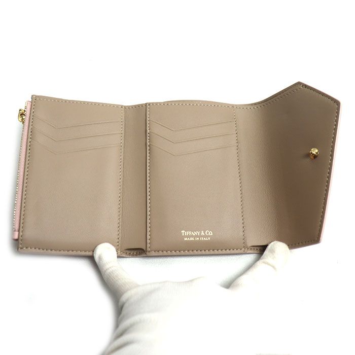 TIFFANY&Co. ティファニー Tウォレット 三つ折り財布 ピンク