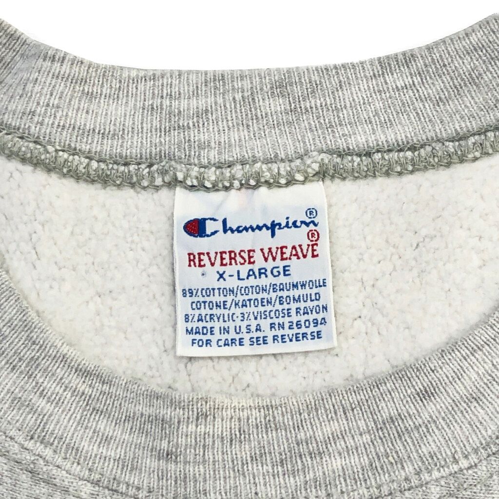 90年代 USA製 Champion チャンピオン REVERSE WEAVE リバースウィーブ スウェット カレッジ グレー(メンズ XL)中古 古着 V6705 90年代 USA製 Champion チャンピオン REVERSE WEAVE リバースウィーブ