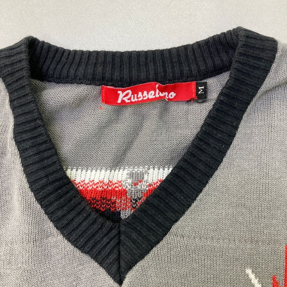 RUSSELUNO ラッセルノ ニットベスト ホワイト系 5 [240001215953]【中古】メンズ サイズ：M RUSSELUNO ラッセルノ Vネック ニットベスト 総柄 ホワイト