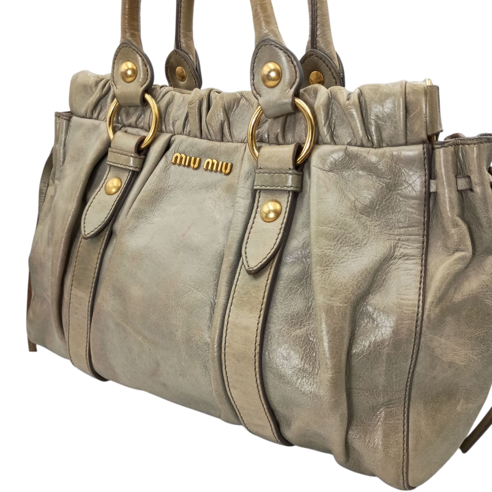 希少MIUMIU ミュウミュウ サイドリボン ギャザー ハンドバッグ