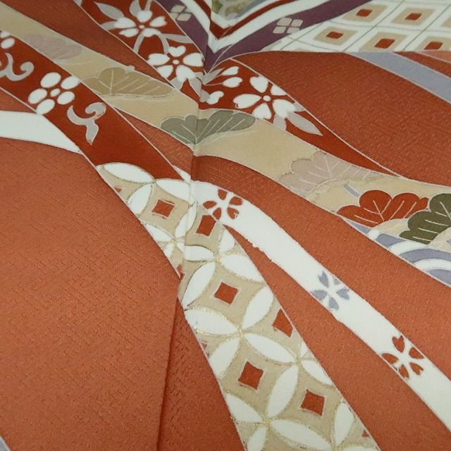 平和屋着物○訪問着 駒刺繍 雪輪青海波 舞扇花文 金彩 正絹 逸品