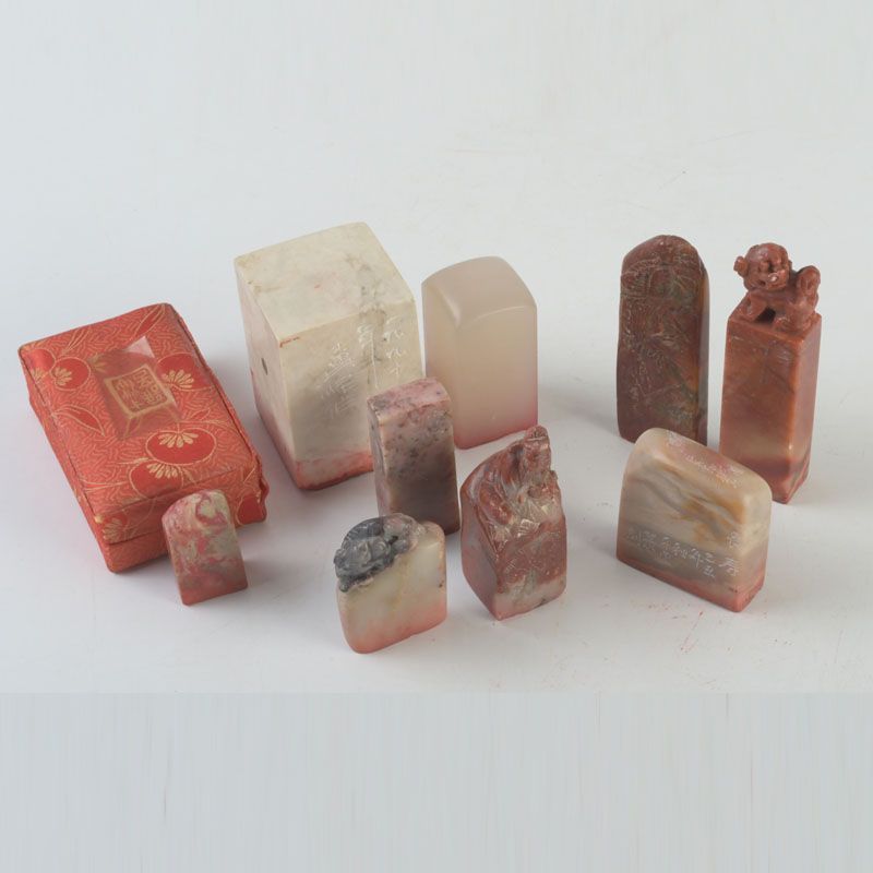 中国 篆刻 玉石寿山石鶏血石彫刻 印材 9点まとめて N S103 中国