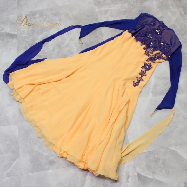 日本製社交ダンス衣装】ワンピース ドレス Lサイズ UNA ユーナ 青 水色