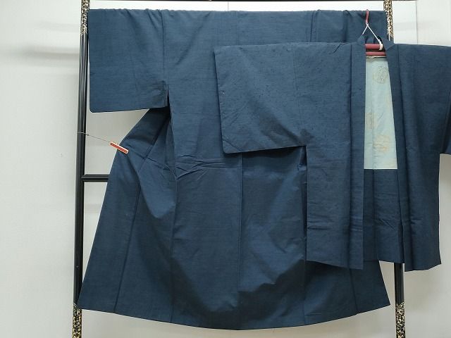 平和屋着物●男性　紬　髭紬羽織セット　色無地　濃藍色　正絹　逸品　CAAY9560th 平和屋着物○男性 紬 髭紬羽織セット 色無地 濃藍色 正絹 逸品