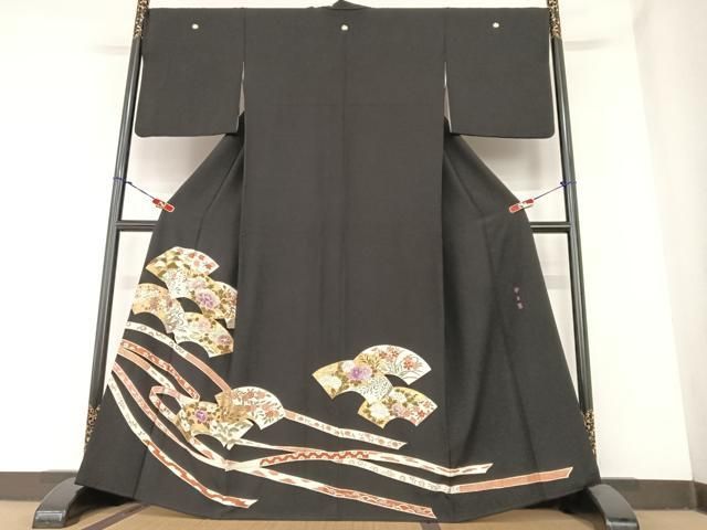 平和屋着物○京の名門 じゅらく謹製 帝王紫 黒留袖 駒刺繍 地紙重ね花