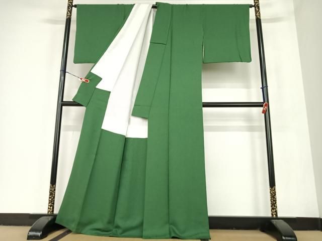 平和屋着物○上質な色無地 作家物 草花地紋 深緑色 正絹 逸品