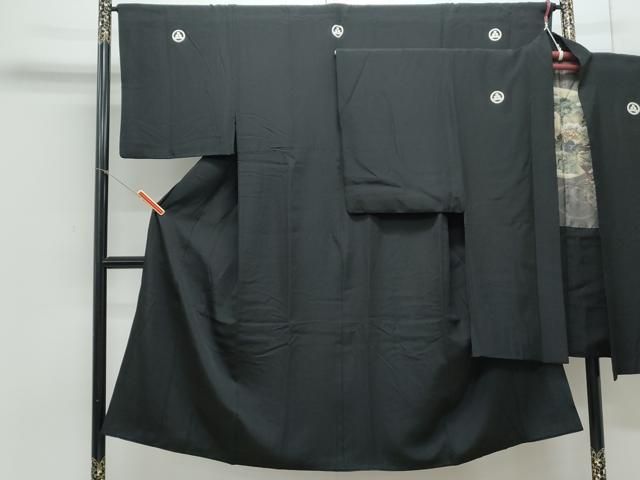 平和屋着物○男性 黒紋付 羽織セット 風景文 正絹 逸品 CAAY9588th 男 羽織 